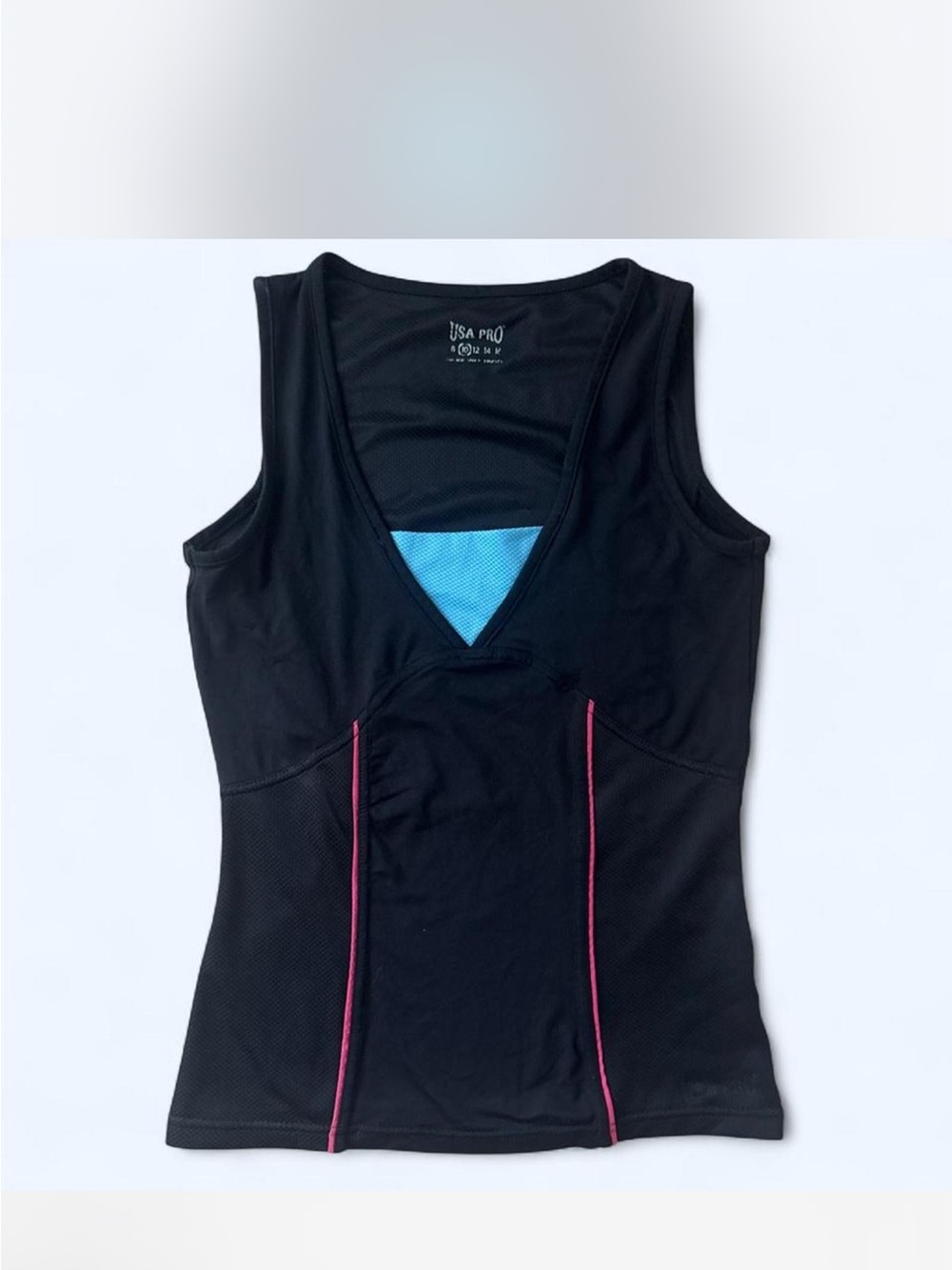 Black Tank with Pink Piping and Blue Mesh Insert